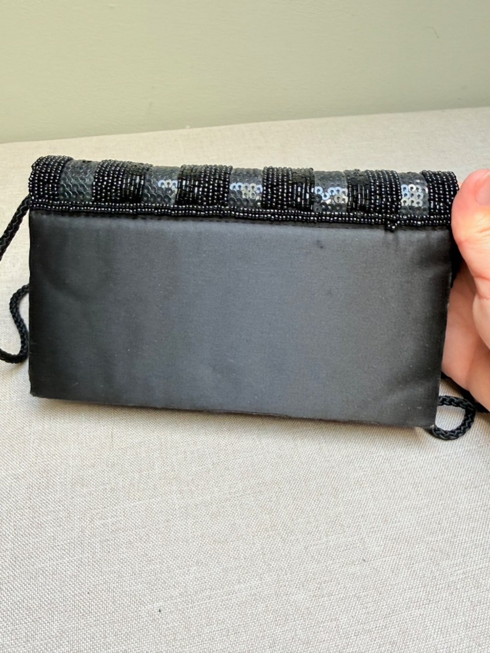 Black Satin and Sequins Evening Bag Purse Formal Prom Wedding - Picture 4 of 8